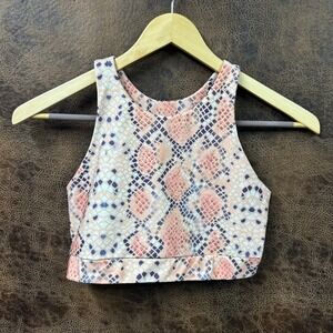 NWT Becco Women's Large High Neck‎ Ladder Back Pink Snake Pattern Sport Bra